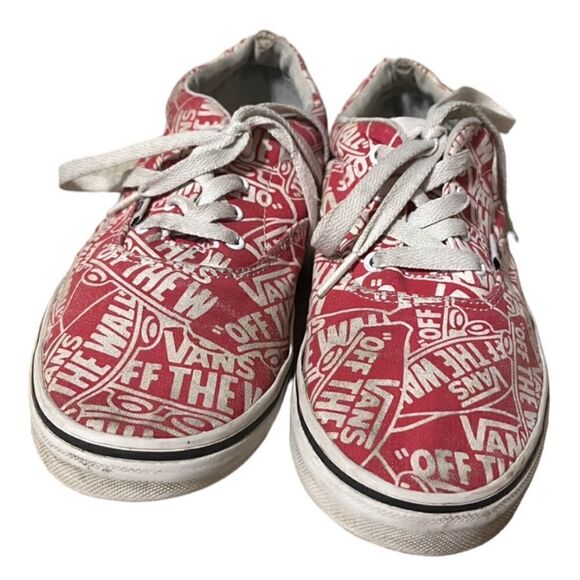 Vans 5.5Y Europe 37 (women’s 6-6.5) red white logo GUC off the wall sneaker shoe - Picture 2 of 10